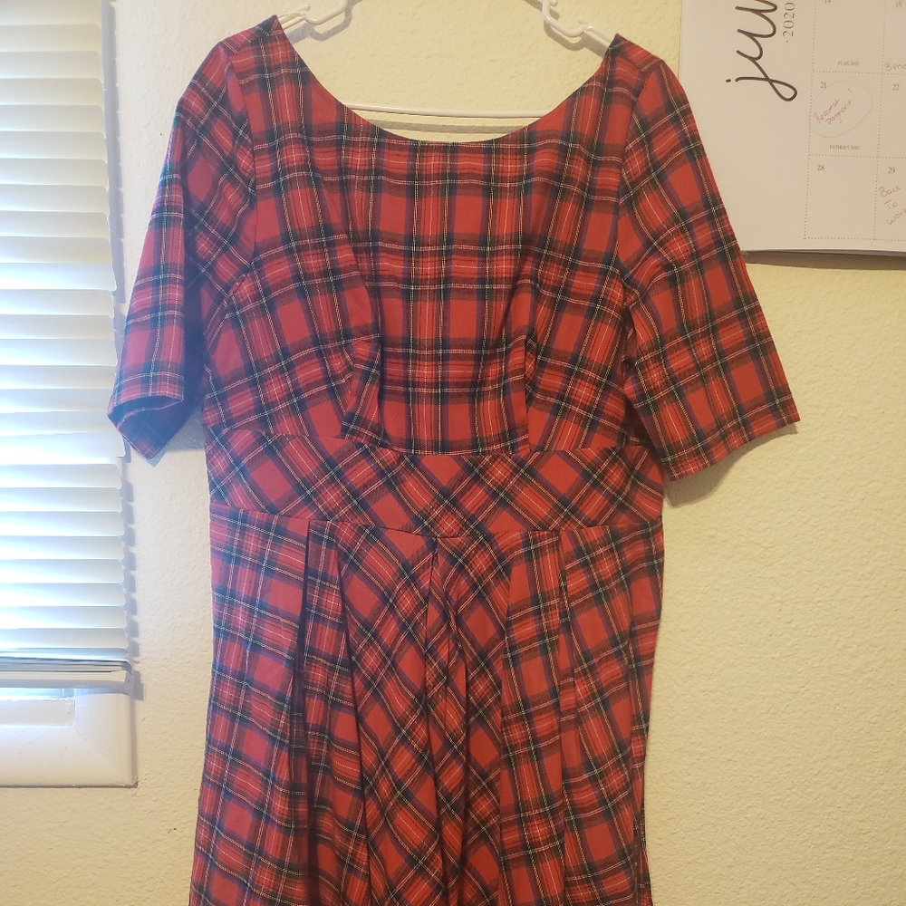 Red Plaid Fitted Dress